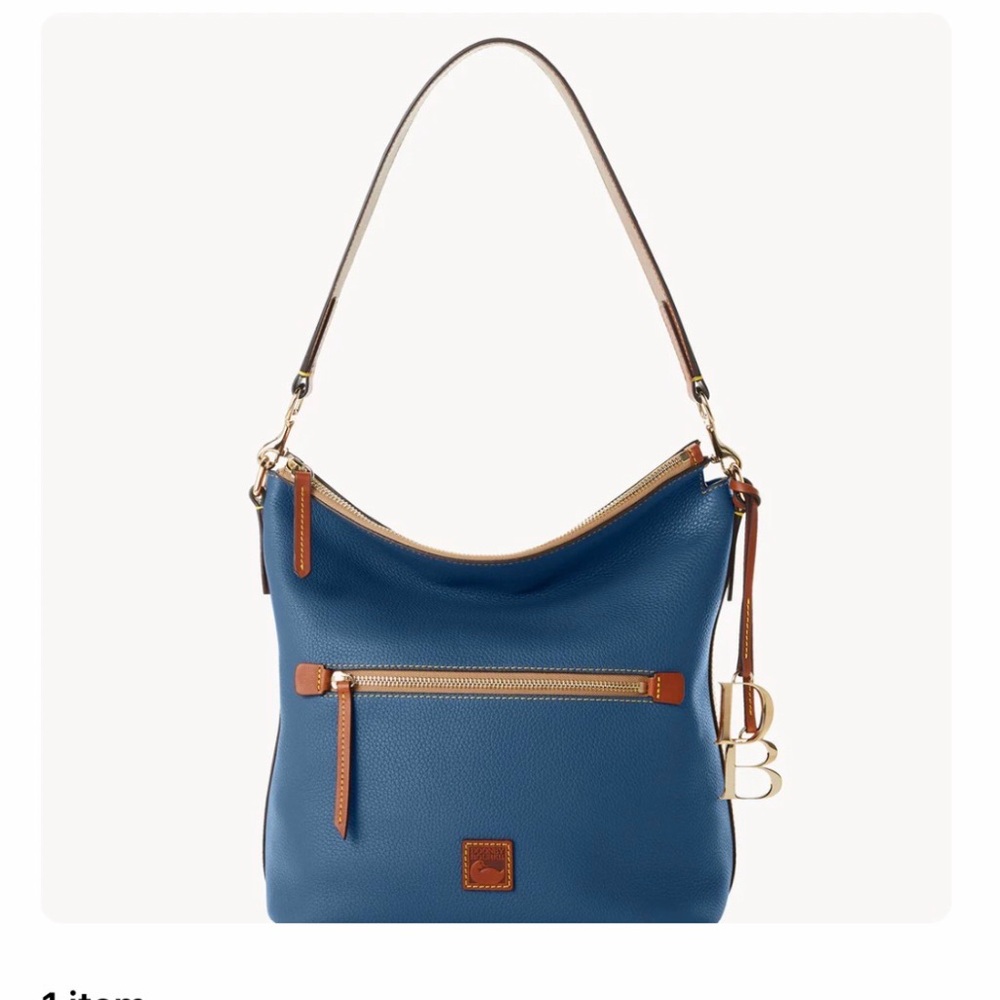 Dooney & Bourke Large Pebble Leather Sac bag with Tan Trim and Gold Hardware